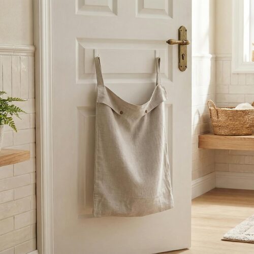 Linen Hanging Laundry Bag with Bottom Zipper