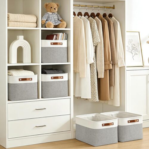 Foldable Storage Bin with Leather Handles